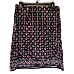 J Jill Black Pink Floral Print Bohochic Business Casual Pullon Skirt Sz S